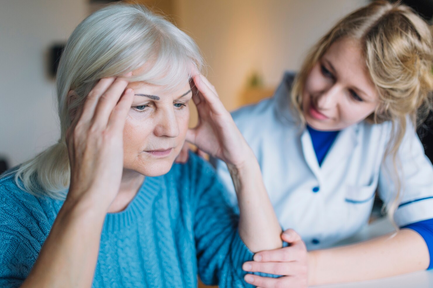 person who has lost memory and nurse helping