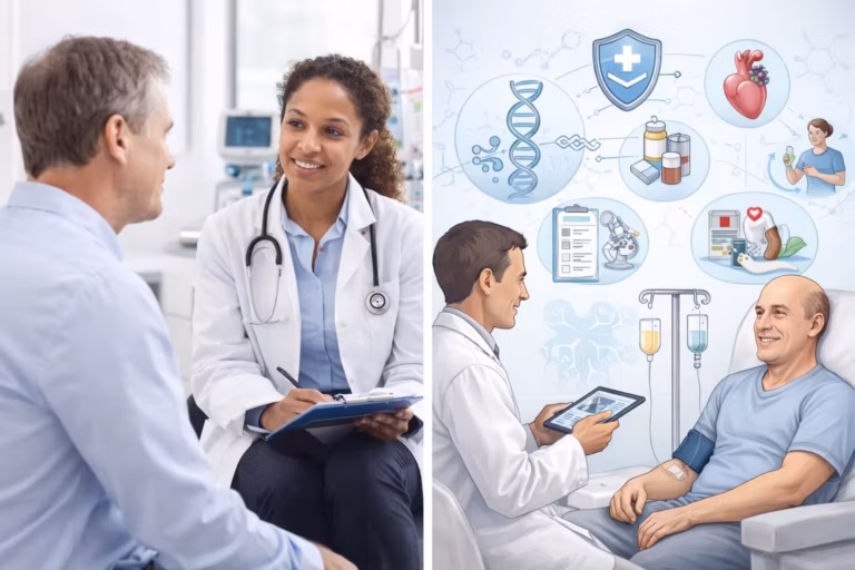 Doctor recording patient's medical history.